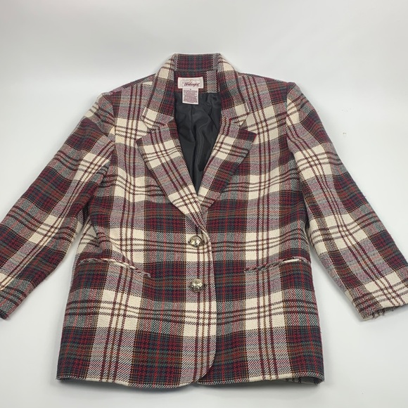 Vintage Worthington Plaid Women's Blazer jacket Size 10 Buttons Lined Red Creme - Picture 1 of 16